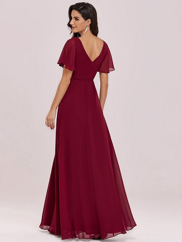 Prom A-Line Chiffon Short Sleeves Floor-Length Dresses