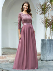 Prom  A-Line Half Sleeves Tulle Lace Floor-Length Dresses
