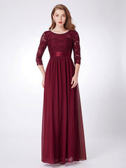 Prom  A-Line Half Sleeves Tulle Lace Floor-Length Dresses
