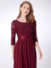 Prom  A-Line Half Sleeves Tulle Lace Floor-Length Dresses
