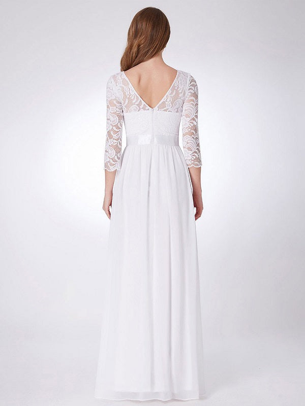 Prom  A-Line Half Sleeves Tulle Lace Floor-Length Dresses