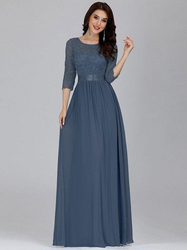 Prom  A-Line Half Sleeves Tulle Lace Floor-Length Dresses