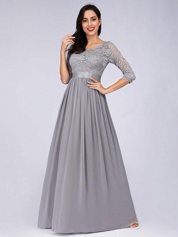 Prom  A-Line Half Sleeves Tulle Lace Floor-Length Dresses