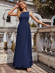 Prom A-Line Jewel Neck Sleeveless Applique Floor-Length Dresses