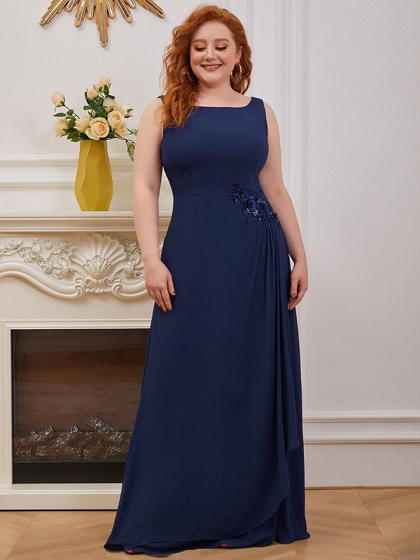 Prom A-Line Jewel Neck Sleeveless Applique Floor-Length Dresses