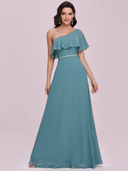 Prom A-Line One Shoulder Sleeveless Backless Evening Dresses