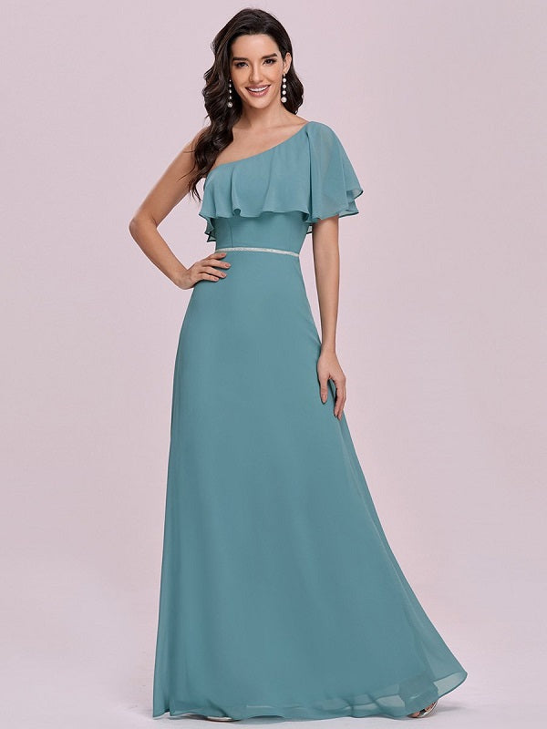 Prom A-Line One Shoulder Sleeveless Backless Evening Dresses