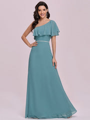 Prom A-Line One Shoulder Sleeveless Backless Evening Dresses