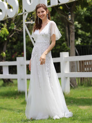 Prom A-Line Short Sleeves Lace Tulle Party Dresses