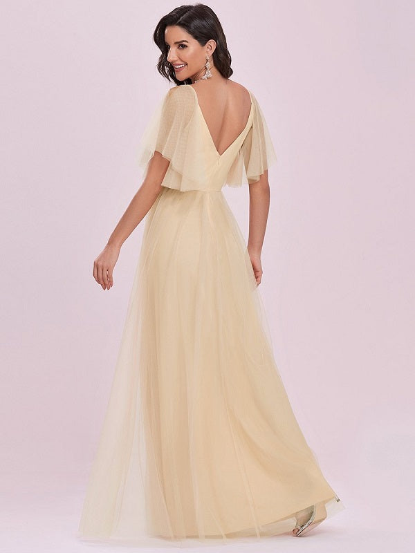 Prom A-Line Short Sleeves Sash Party Evening Dress