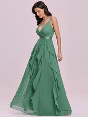 Prom A-Line Sleeveless Backless Floor Length Chiffon Dresses