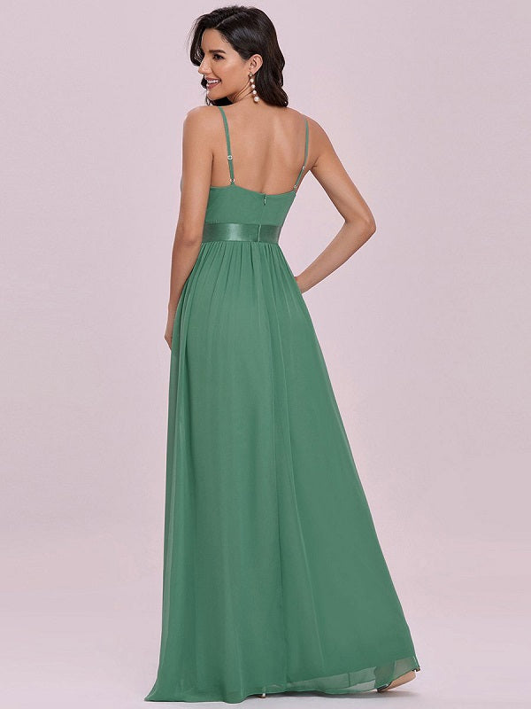 Prom A-Line Sleeveless Backless Floor Length Chiffon Dresses