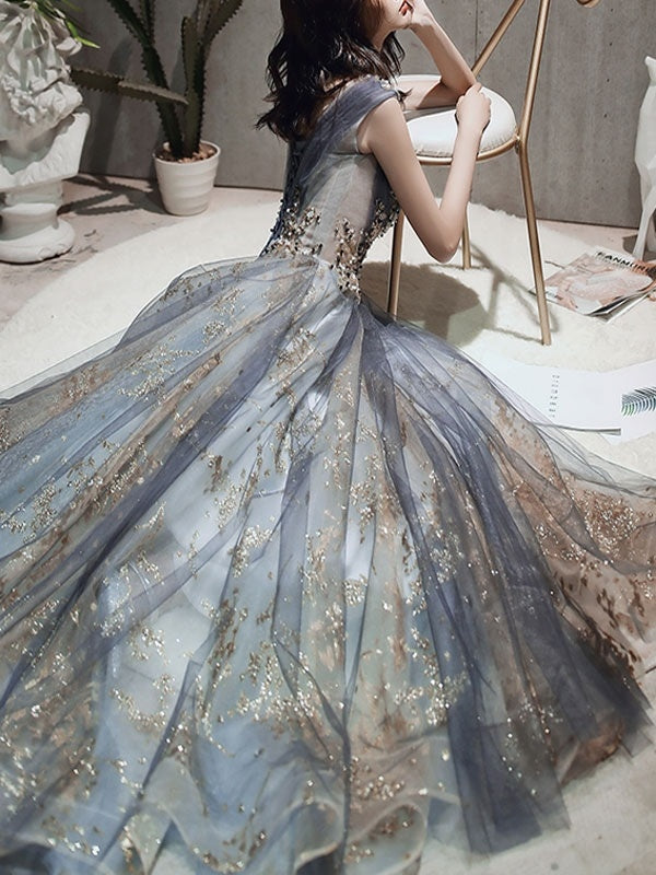 Prom A Line Sleeveless Floor Length Appliqued Formal Dresses