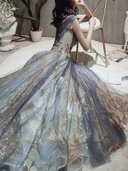 Prom A Line Sleeveless Floor Length Appliqued Formal Dresses