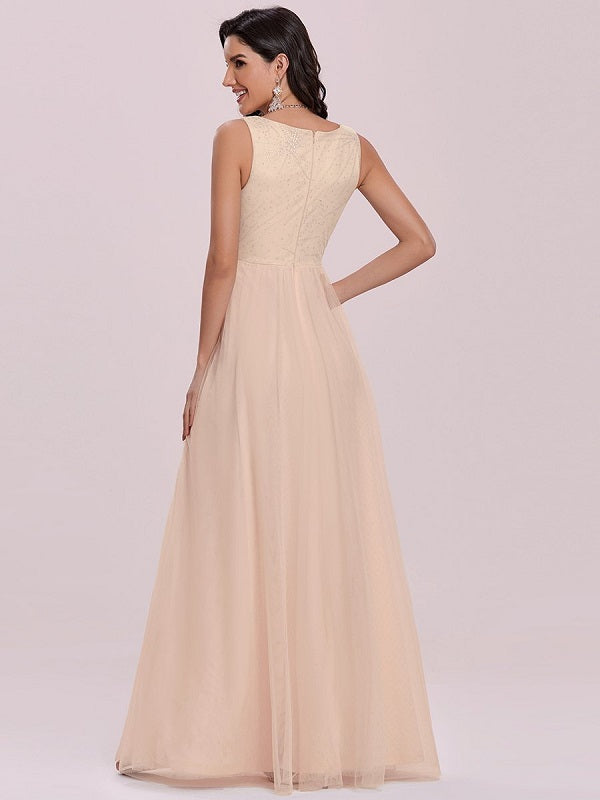 Prom A-Line Sleeveless Floor-Length Tulle Evening Dress