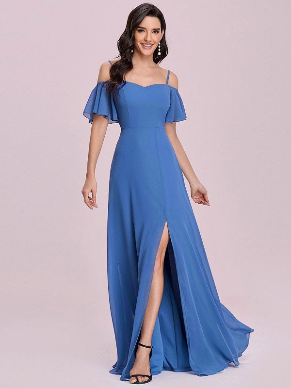 Prom A-Line Sleeveless Split Front Chiffon Evening Dress