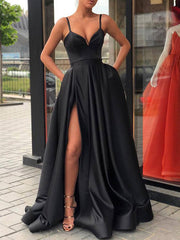 Prom A Line Sweetheart Neck Sleeveless Split Front Floor Length Party Dresses
