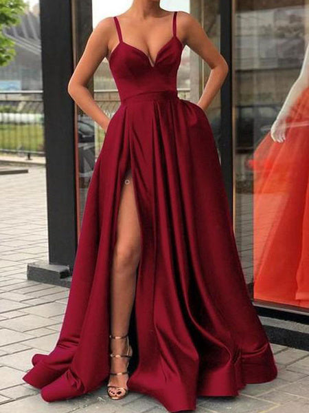 Prom A Line Sweetheart Neck Sleeveless Split Front Floor Length Party Dresses