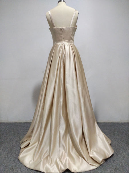 Prom A Line Sweetheart Neck Sleeveless Split Front Floor Length Party Dresses
