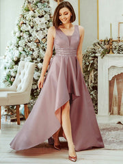 Prom A-Line With Train Satin Fabric Maxi Sash Party Dresses