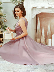Prom A-Line With Train Satin Fabric Maxi Sash Party Dresses