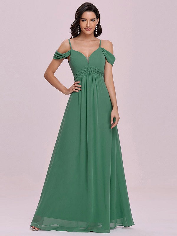 Prom Chiffon V-Neck A-Line Sleeveless Pleated Maxi Dresses
