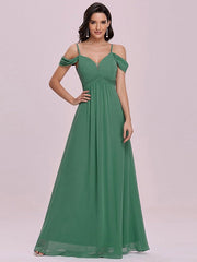 Prom Chiffon V-Neck A-Line Sleeveless Pleated Maxi Dresses
