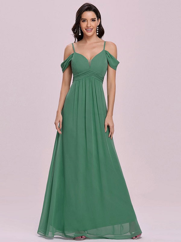 Prom Chiffon V-Neck A-Line Sleeveless Pleated Maxi Dresses