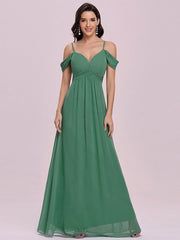 Prom Chiffon V-Neck A-Line Sleeveless Pleated Maxi Dresses