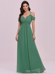 Prom Chiffon V-Neck A-Line Sleeveless Pleated Maxi Dresses