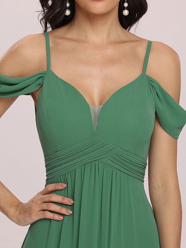 Prom Chiffon V-Neck A-Line Sleeveless Pleated Maxi Dresses