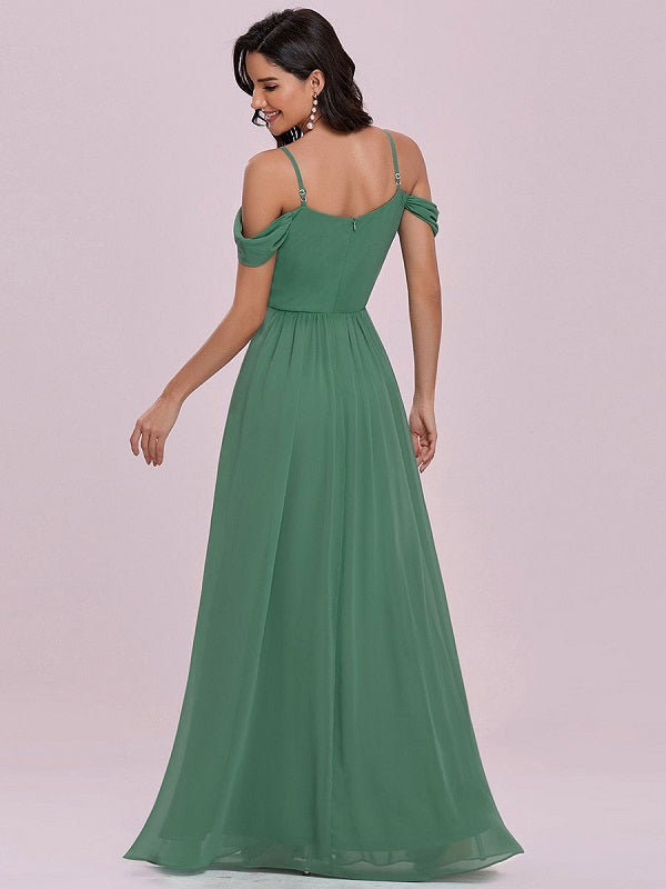 Prom Chiffon V-Neck A-Line Sleeveless Pleated Maxi Dresses