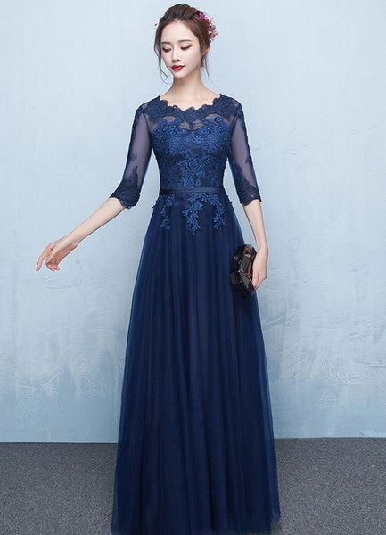 Long Lace Applique Tulle Sash Floor Length Party Dress