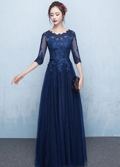 Long Lace Applique Tulle Sash Floor Length Party Dress