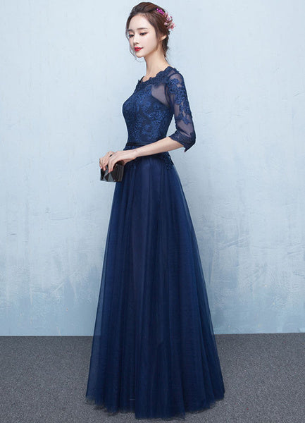 Long Lace Applique Tulle Sash Floor Length Party Dress