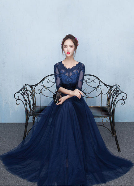Long Lace Applique Tulle Sash Floor Length Party Dress
