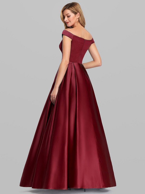 Prom Satin Off-The-Shoulder A-Line Sleeveless Maxi