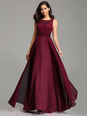Prom Jewel Neck A-Line Sleeveless Chiffon Lace Floor-Length Dresses