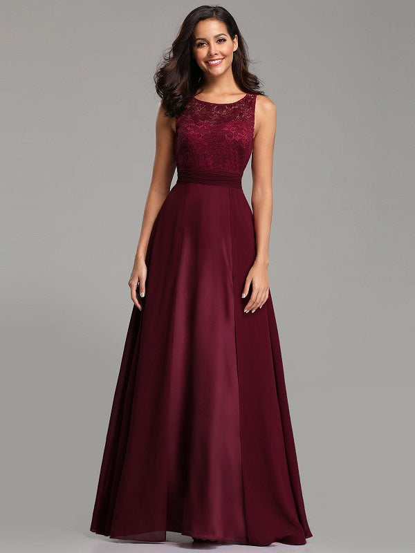Prom Jewel Neck A-Line Sleeveless Chiffon Lace Floor-Length Dresses