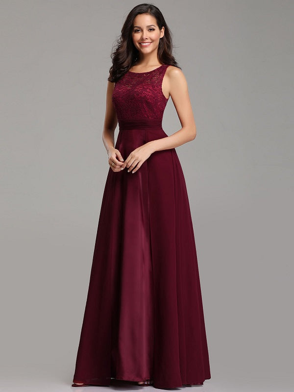 Prom Jewel Neck A-Line Sleeveless Chiffon Lace Floor-Length Dresses
