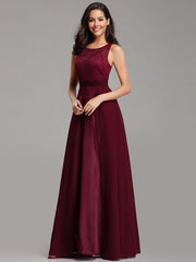 Prom Jewel Neck A-Line Sleeveless Chiffon Lace Floor-Length Dresses