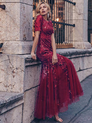 Prom Jewel Neck Short Sleeves Lace Floor-Length Dresses