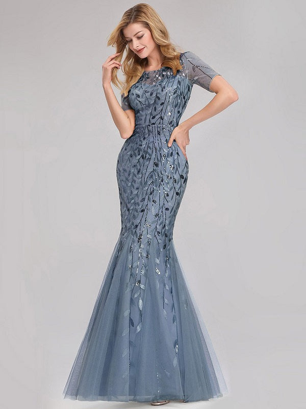 Prom Jewel Neck Short Sleeves Lace Floor-Length Dresses