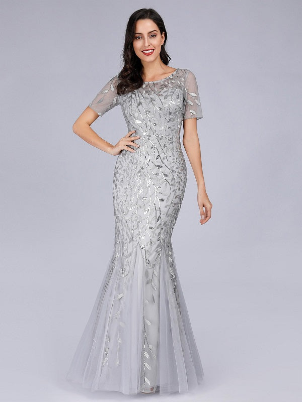 Prom Jewel Neck Short Sleeves Lace Floor-Length Dresses