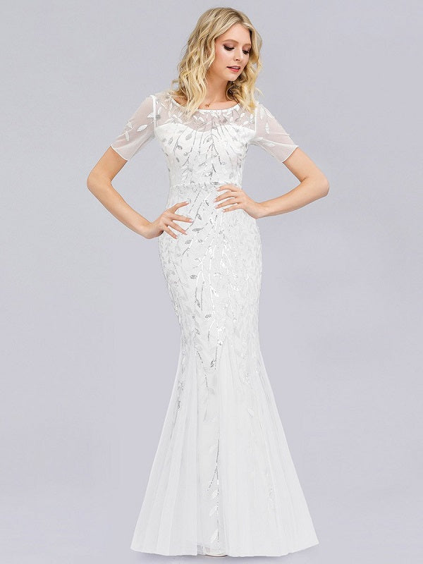 Prom Jewel Neck Short Sleeves Lace Floor-Length Dresses