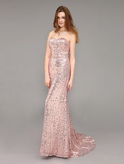 Prom Long Peach Evening Sequined Sweetheart Party Dress