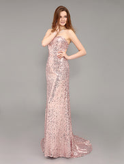 Prom Long Peach Evening Sequined Sweetheart Party Dress
