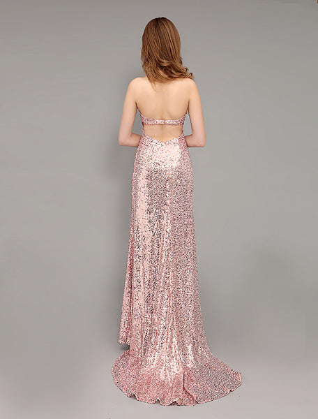 Prom Long Peach Evening Sequined Sweetheart Party Dress