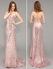 Prom Long Peach Evening Sequined Sweetheart Party Dress