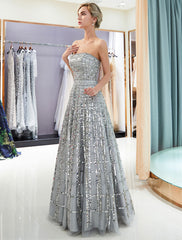 Prom Long Strapless Sequin Light Grey Luxury Women Pageant Dress